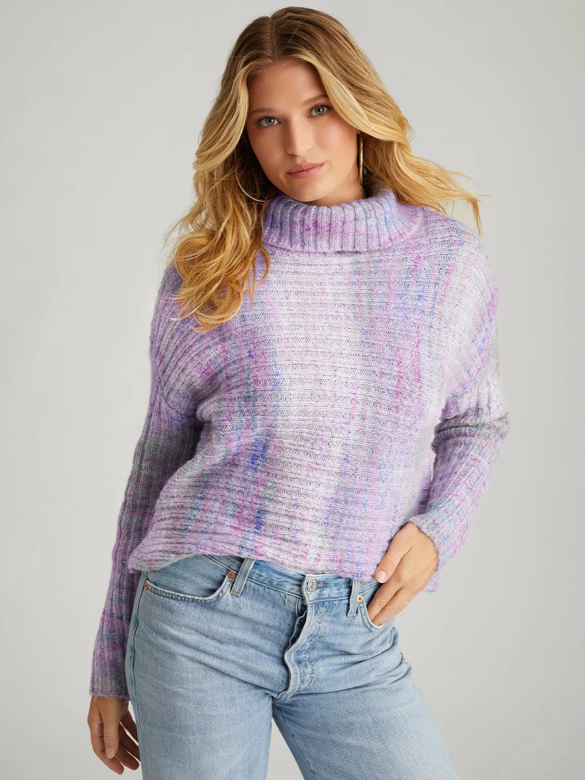 525 America Lizzie Space Dye Rib Turtleneck in Purple Rose Multi