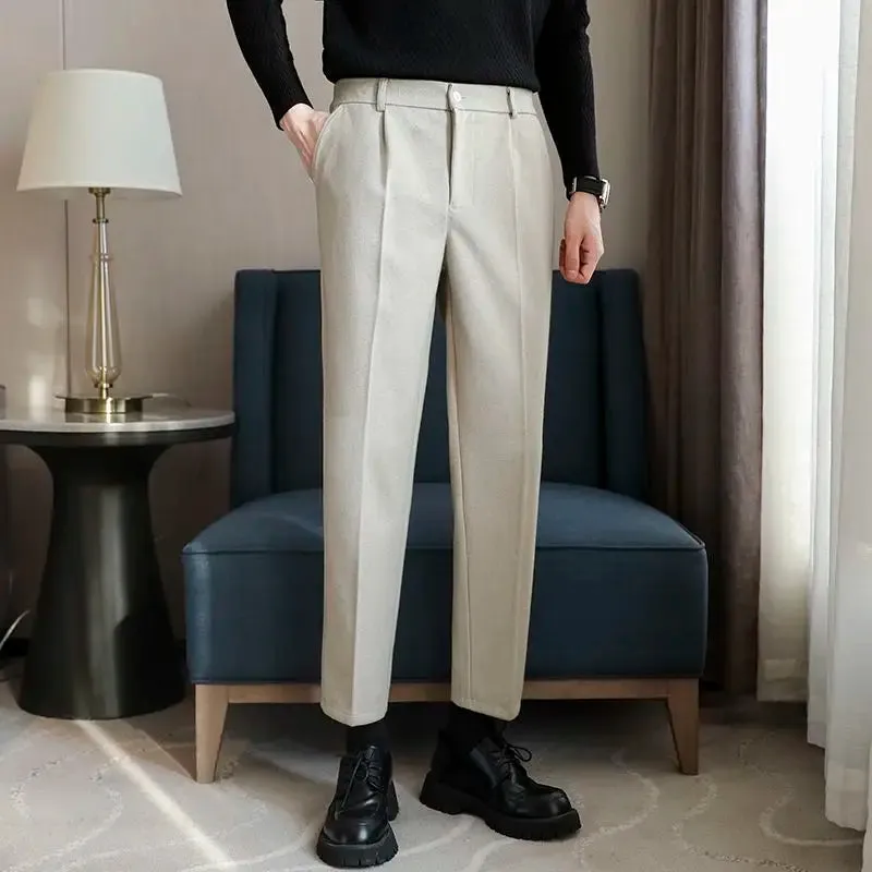 ADVBRIDGE  Men Autumn Winter New Formal Woolen Trousers Men's Business Casual Straight Pants Male Loose Solid Color Suit Pants H383