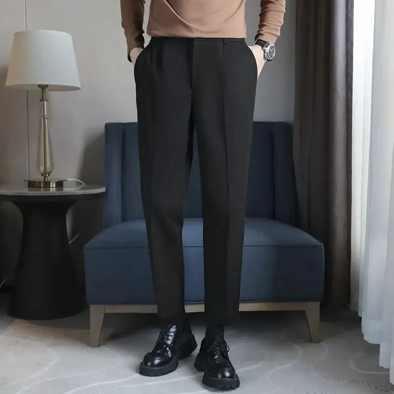 ADVBRIDGE  Men Autumn Winter New Formal Woolen Trousers Men's Business Casual Straight Pants Male Loose Solid Color Suit Pants H383