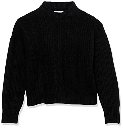 Amazon Essentials Women's Soft-Touch Modern Cable Crewneck Sweater (Available in Plus Size), Black, Small