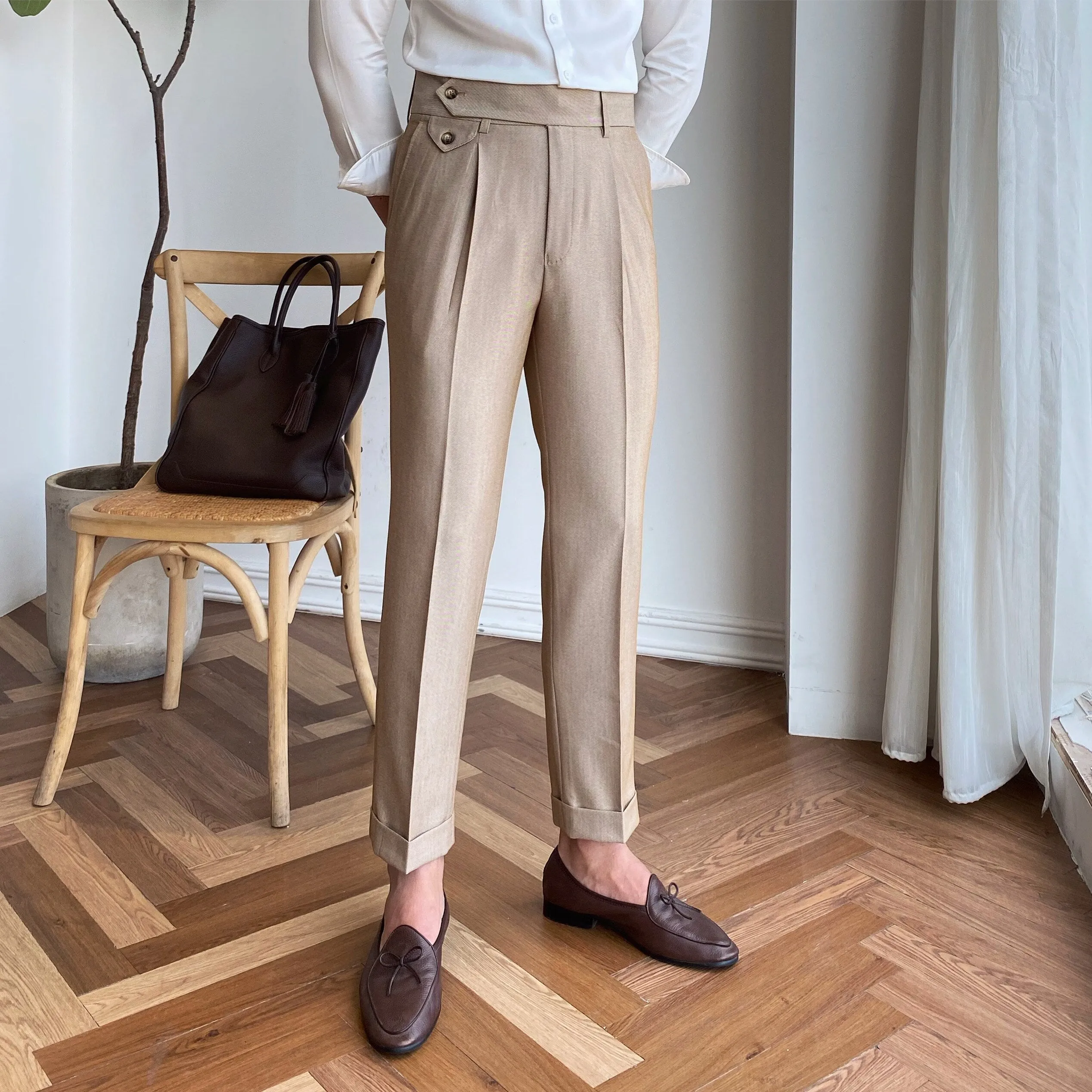 Autumn Men's Trousers High-waist Straight Drape Casual Business Dress Pants Office Social Wedding Streetwear Fashion Long Pants