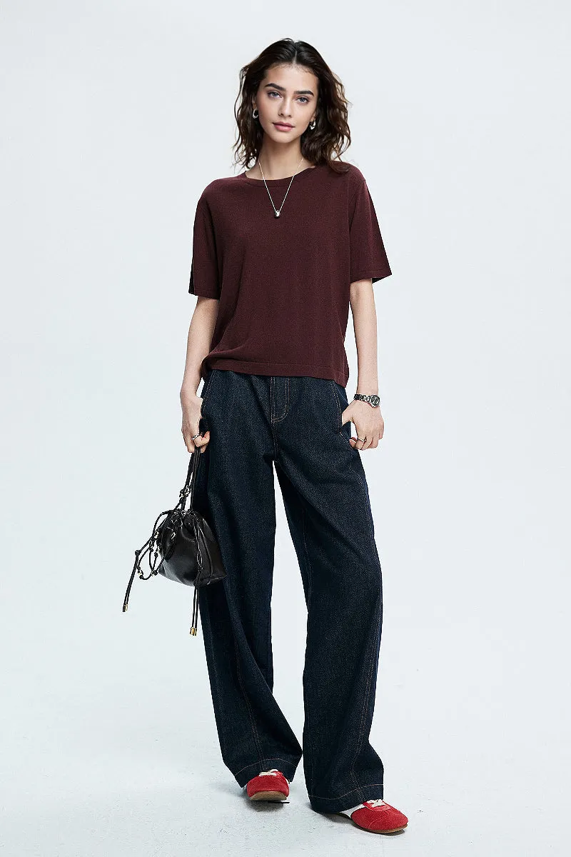 Baggy High-Waist Curved-Leg Cotton Twill Jeans