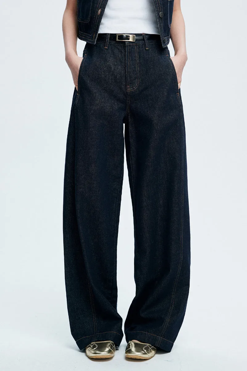 Baggy High-Waist Curved-Leg Cotton Twill Jeans