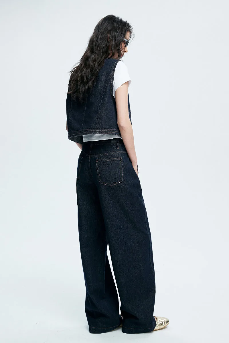 Baggy High-Waist Curved-Leg Cotton Twill Jeans