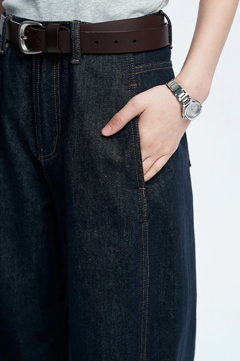 Baggy High-Waist Curved-Leg Cotton Twill Jeans