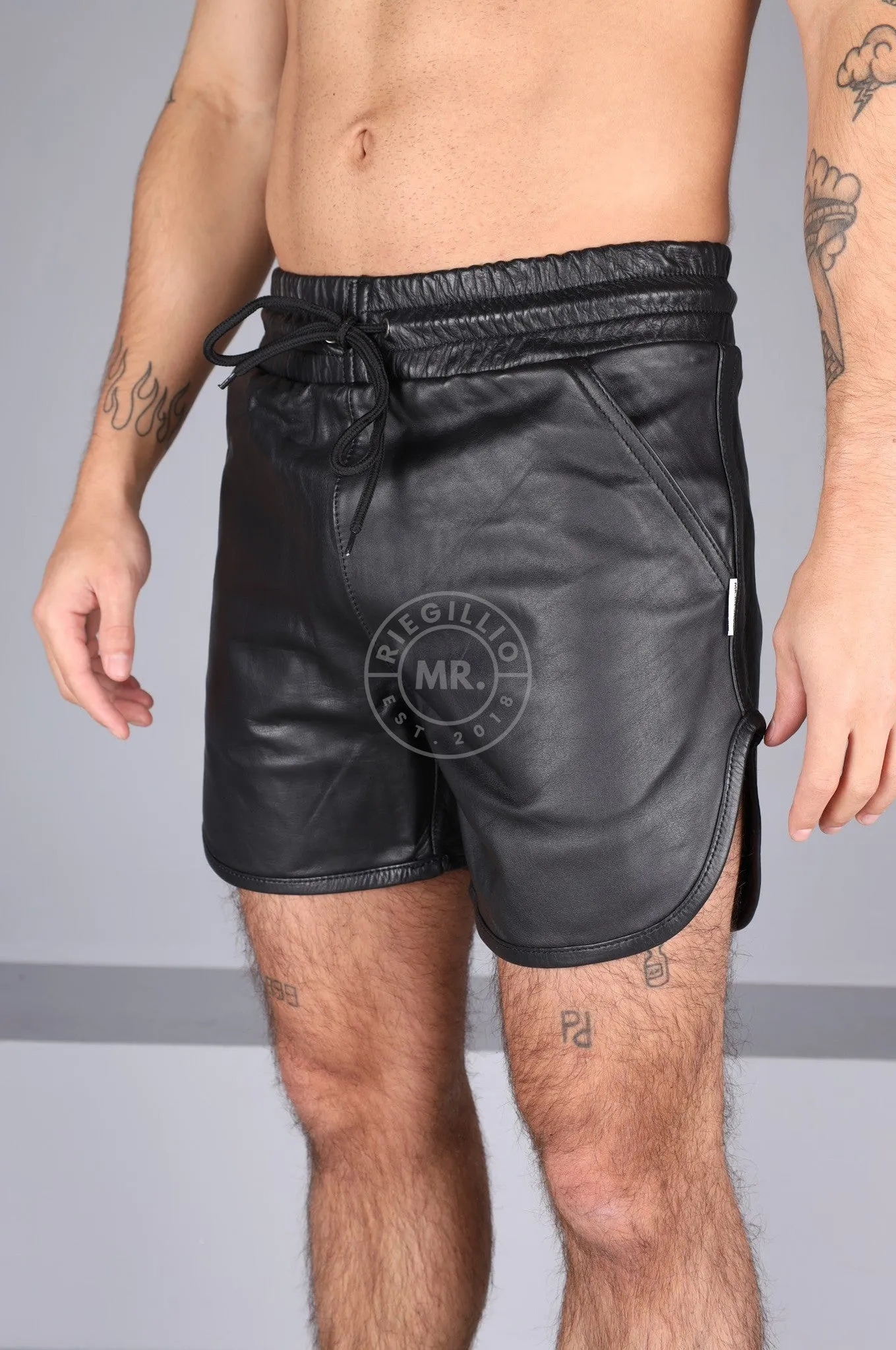 Berlin Full Black Leather Sport Short