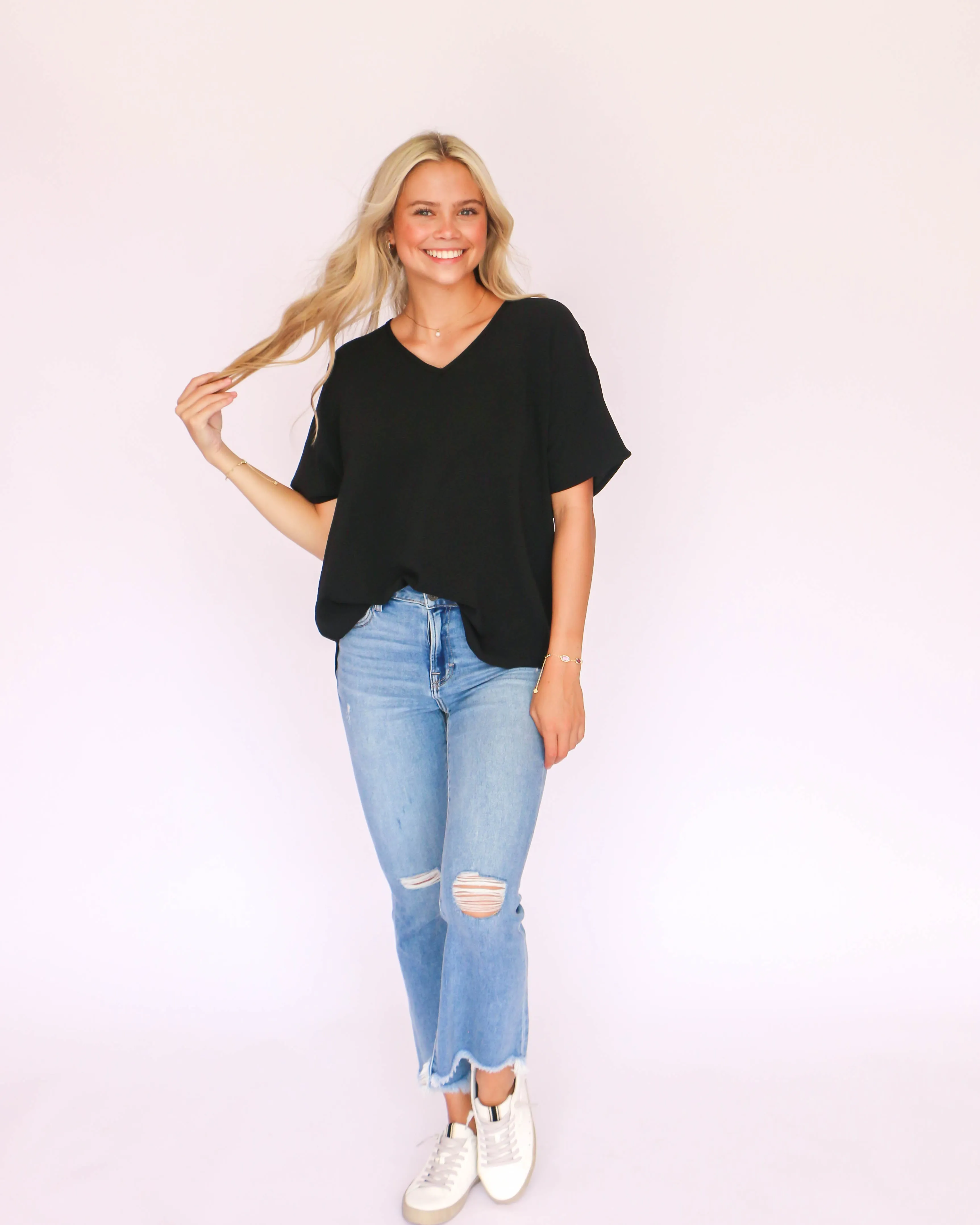 Black V-Neck Air Flow Top