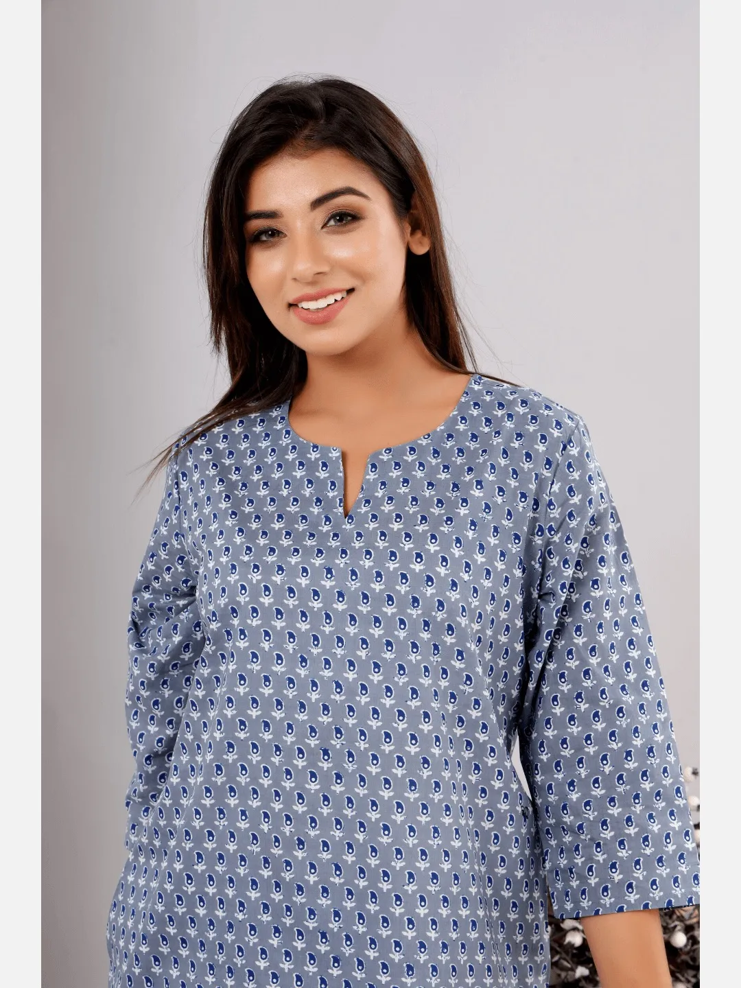 Blue Paisley Block Printed Kurta