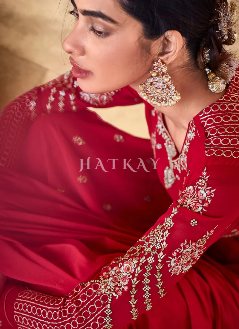 Bridal Red Embroidered Designer Anarkali Suit