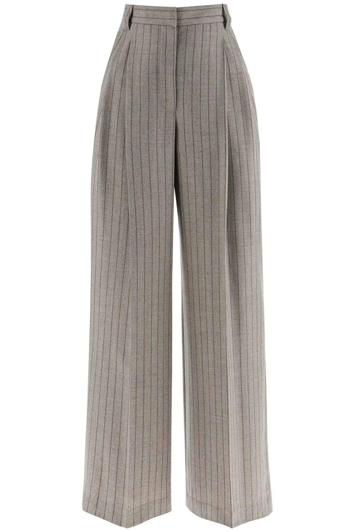 Brunello Cucinelli Wide Virgin Wool Pinstripe Trousers