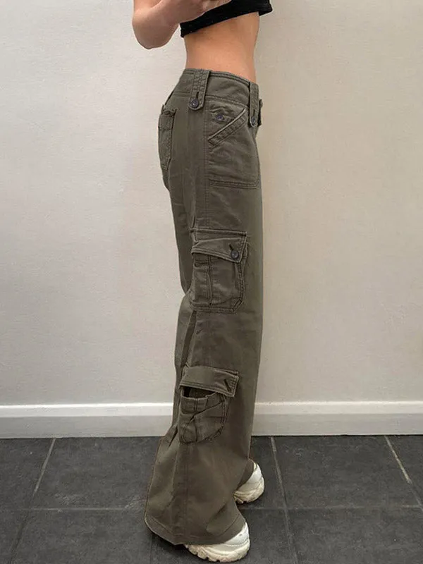 Buttoned Straight Leg Cargo Jeans