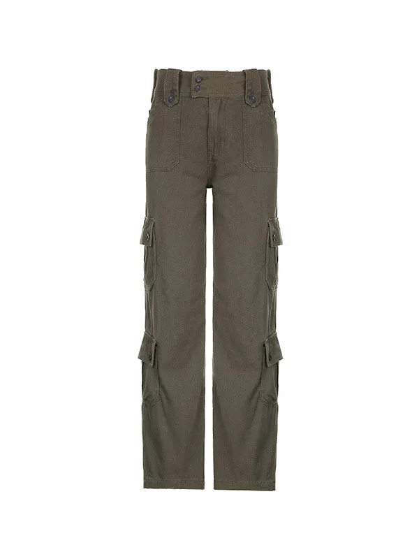 Buttoned Straight Leg Cargo Jeans