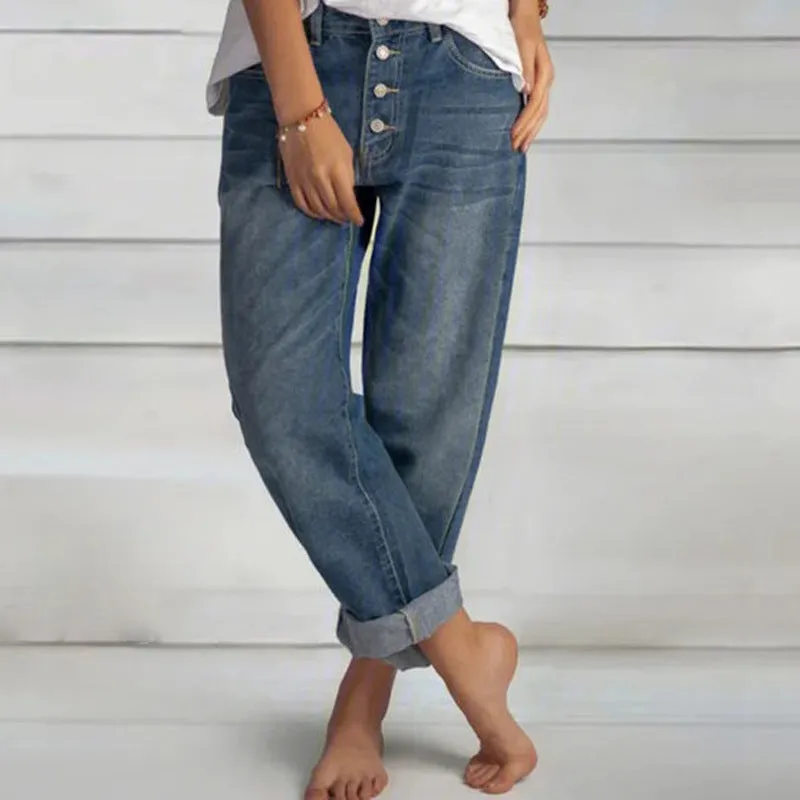 Casual Boyfriend Style Button Down Straight Leg Jeans