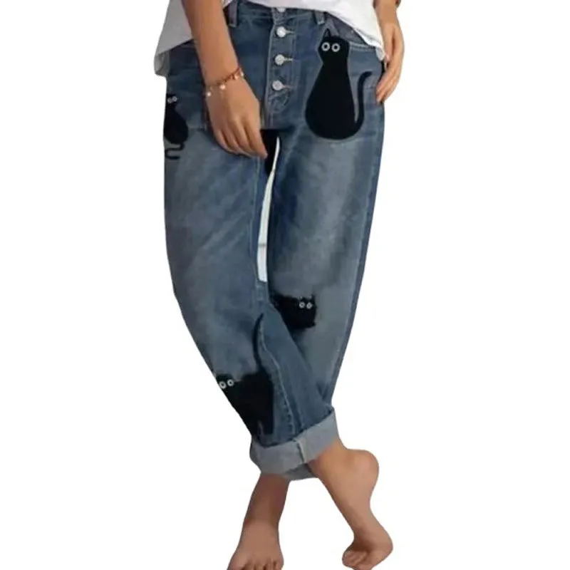 Casual Boyfriend Style Button Down Straight Leg Jeans