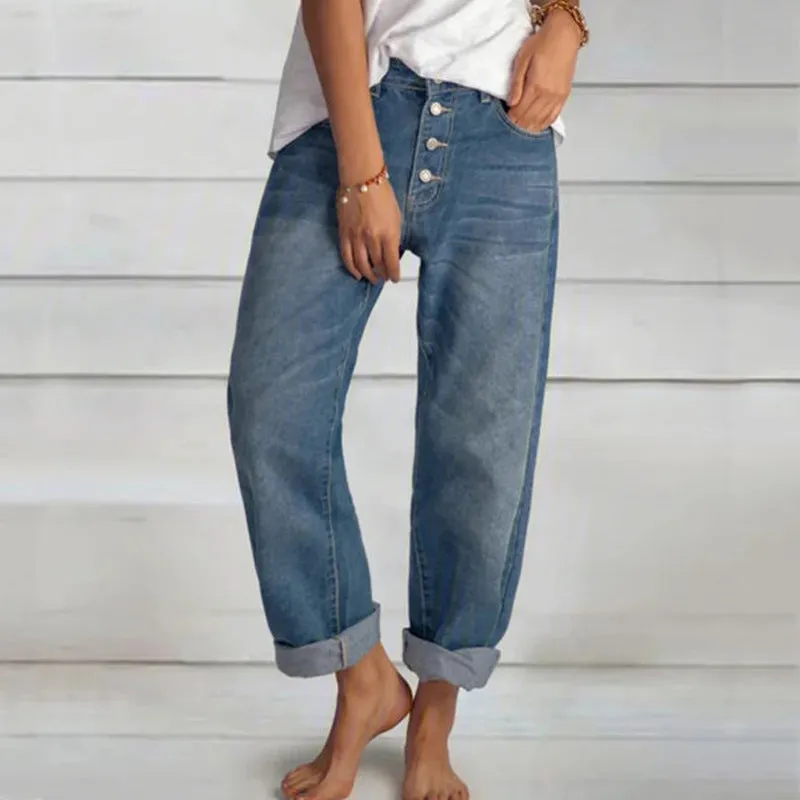 Casual Boyfriend Style Button Down Straight Leg Jeans