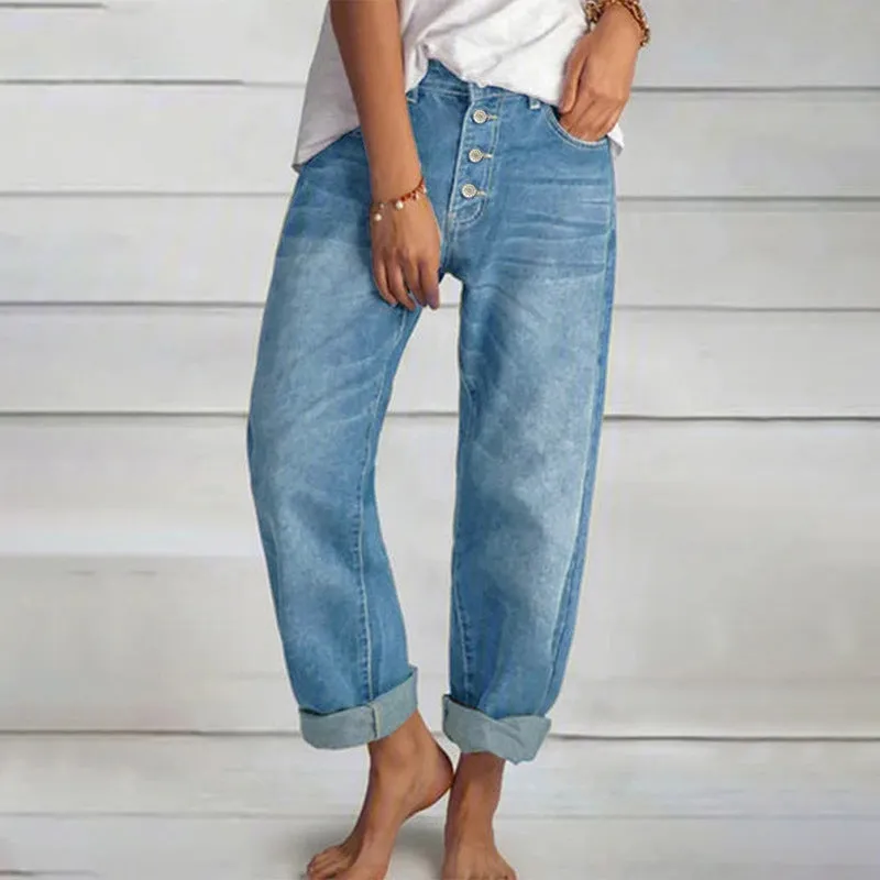 Casual Boyfriend Style Button Down Straight Leg Jeans