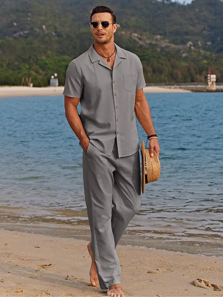 Casual Linen Style Beach Shirt Sets (US Only)