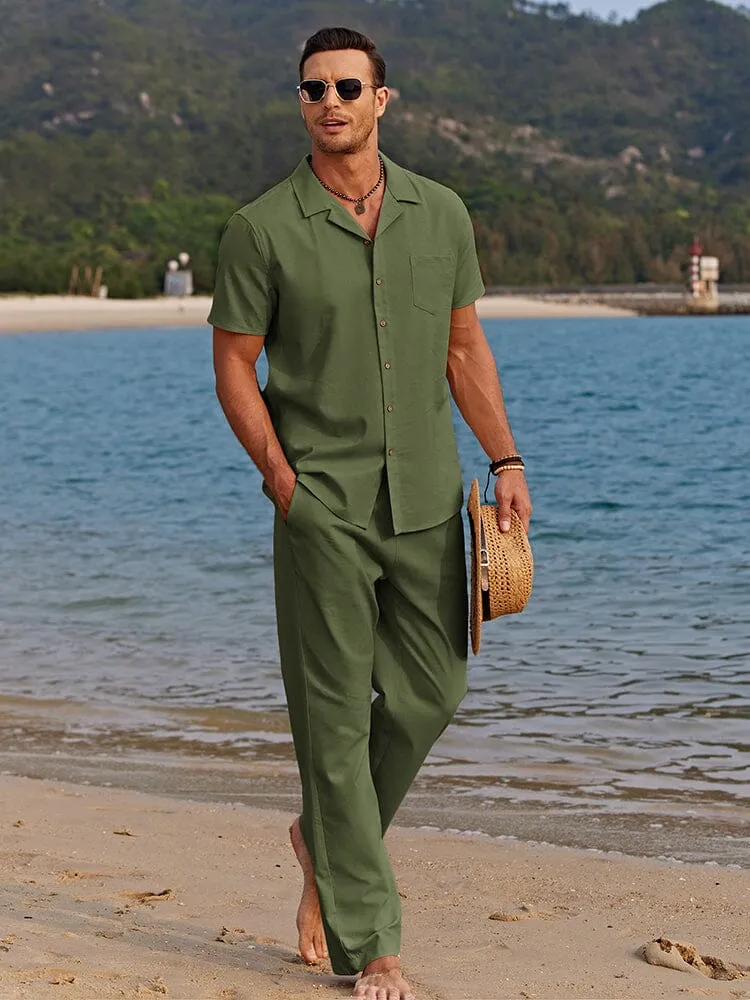 Casual Linen Style Beach Shirt Sets (US Only)