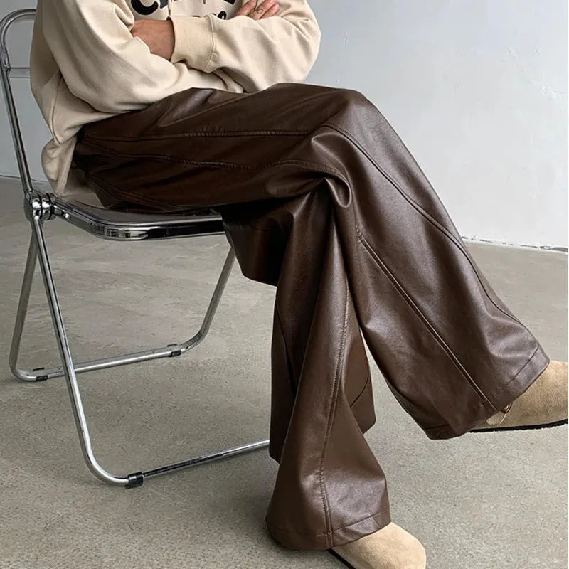 Casual PU Leather Solid Color Pants