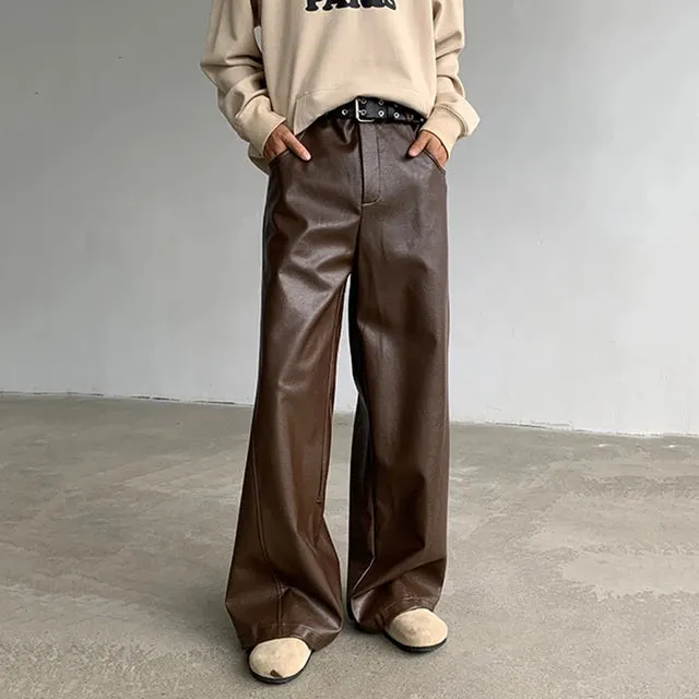 Casual PU Leather Solid Color Pants