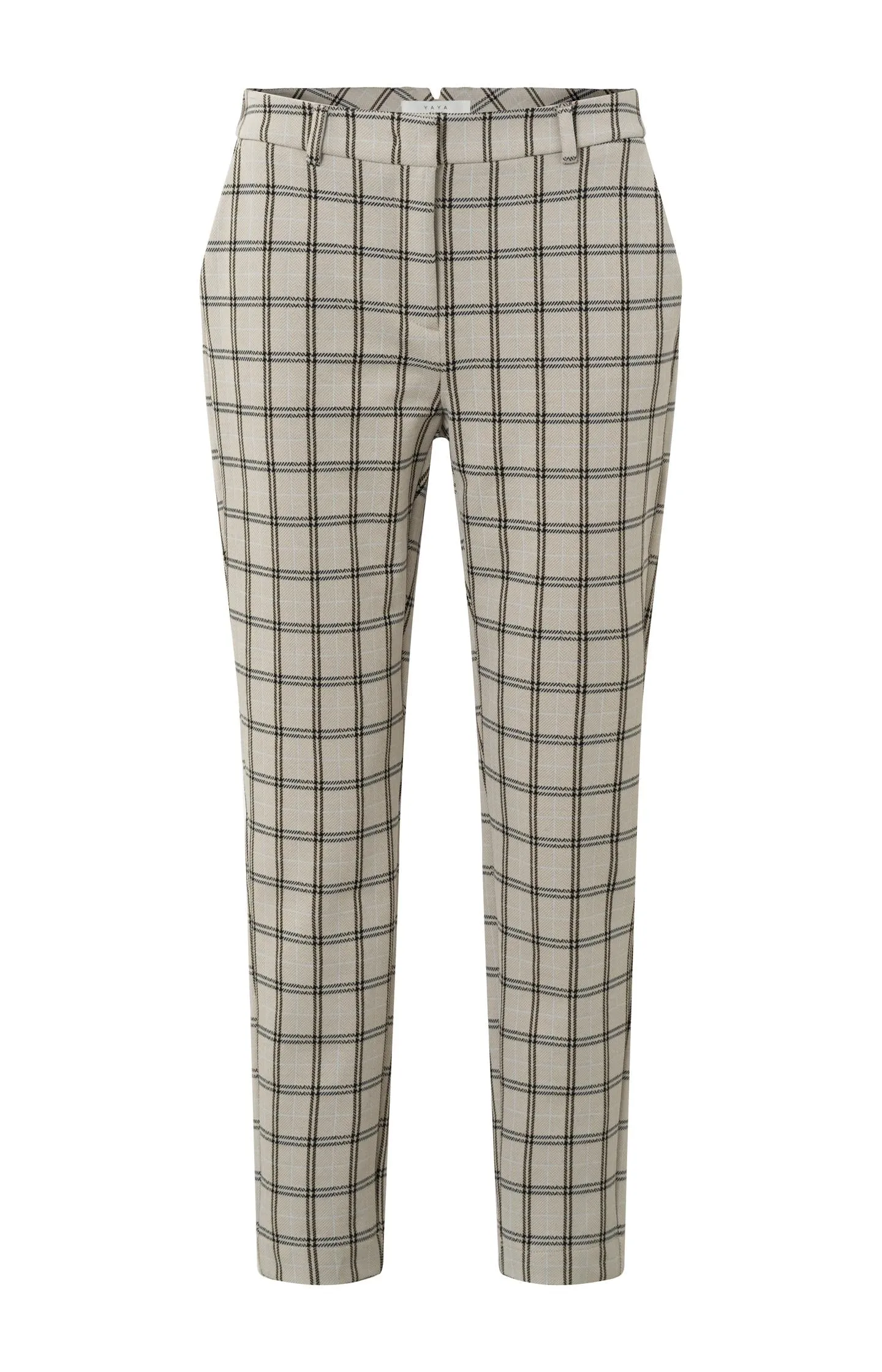 Chino trousers with straight leg, pockets and check print