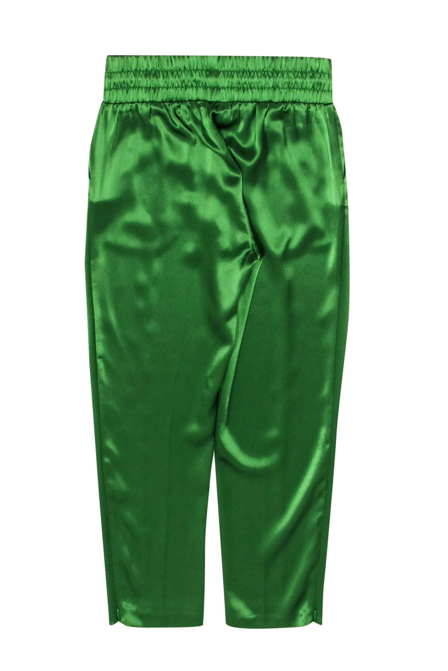 Cinq a Sept - Grass Green Satin Cropped Drawstring Pants Sz S