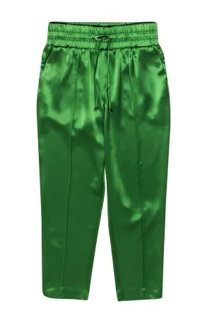 Cinq a Sept - Grass Green Satin Cropped Drawstring Pants Sz S