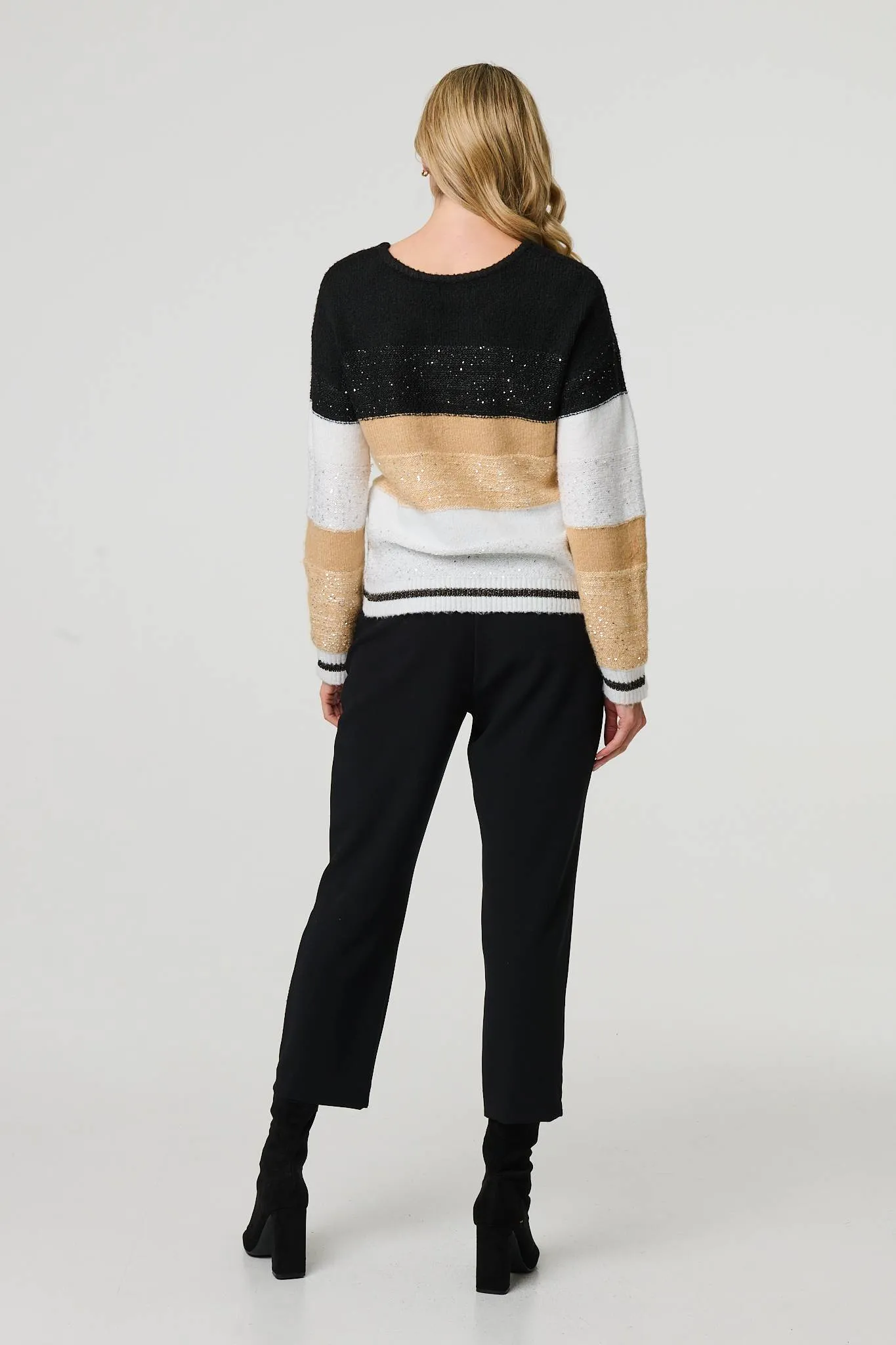 Colour Block Drop Shoulder Knit Jumper