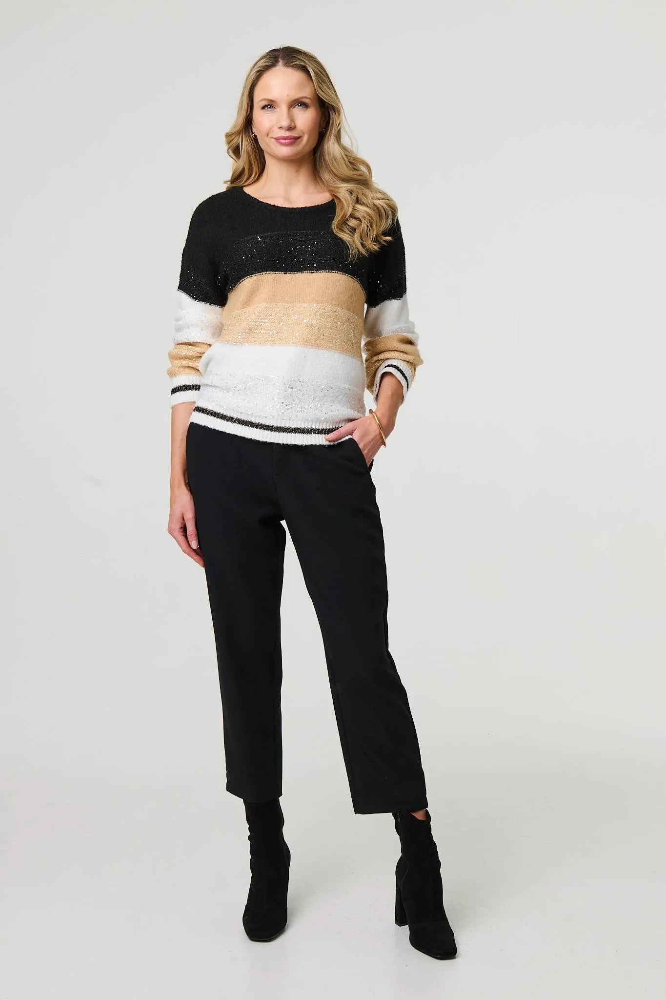 Colour Block Drop Shoulder Knit Jumper