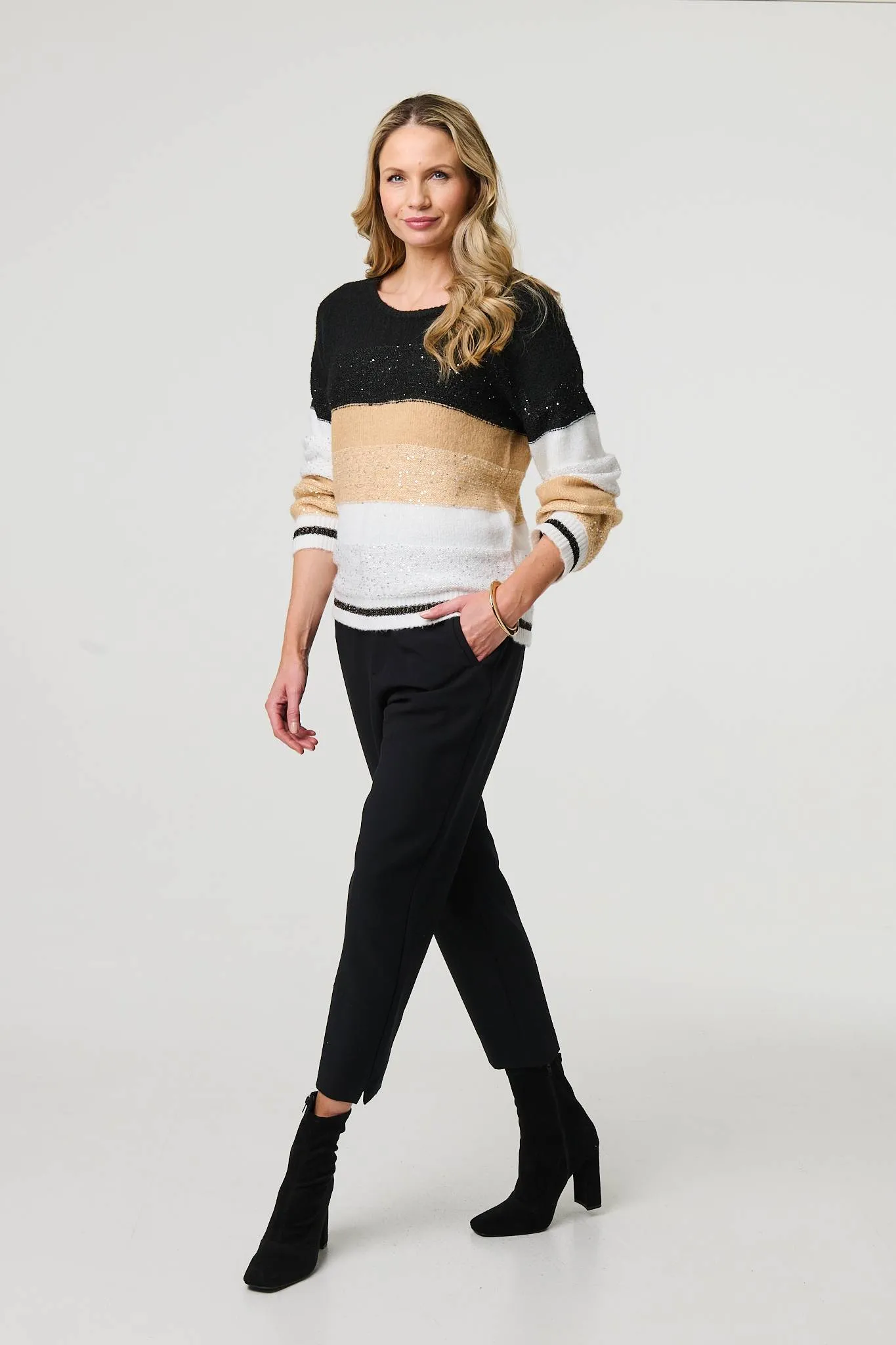 Colour Block Drop Shoulder Knit Jumper