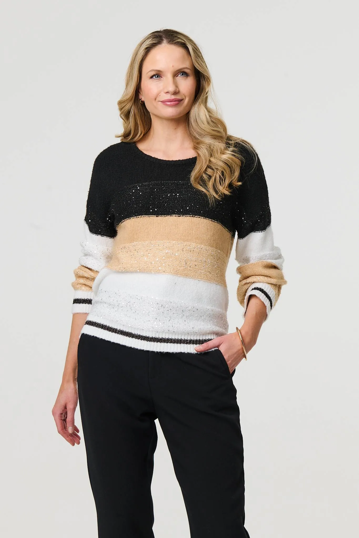 Colour Block Drop Shoulder Knit Jumper