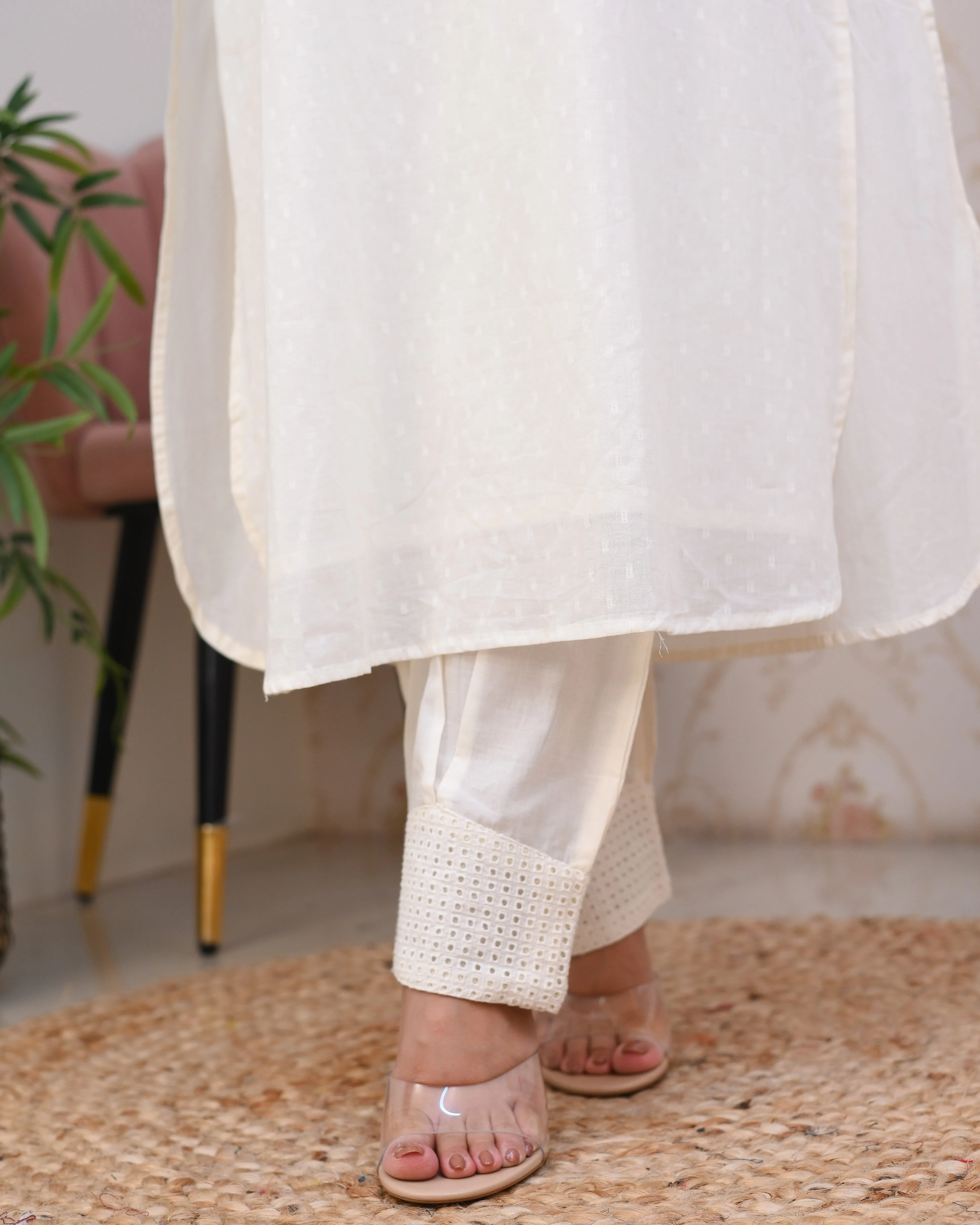 Cotton Straight HandEmbroidered Sciffili Pant Set