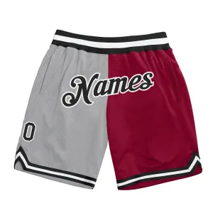 Custom Gray Black-Maroon Authentic Throwback Split Fashion Basketball Shorts