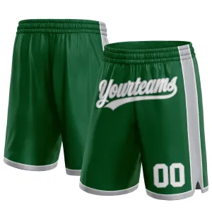 Custom Kelly Green White-Gray Authentic Basketball Shorts