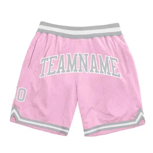 Custom Light Pink Gray-White Authentic Throwback Basketball Shorts