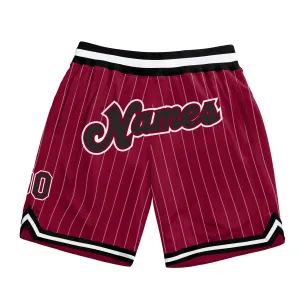 Custom Maroon White Pinstripe Black-White Authentic Basketball Shorts