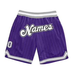 Custom Purple Black Pinstripe White-Gray Authentic Basketball Shorts