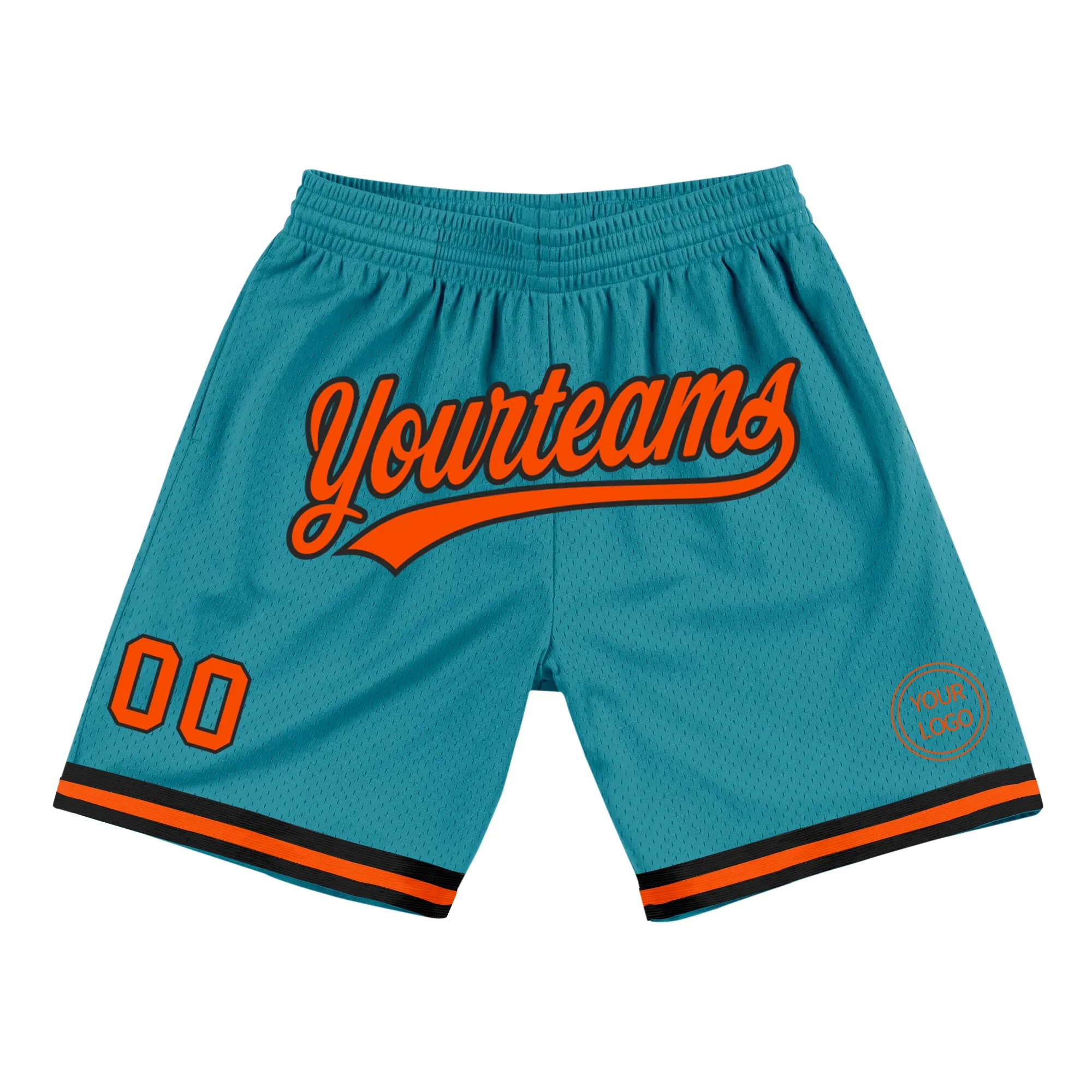 Custom Teal Orange-Black Authentic Throwback Basketball Shorts