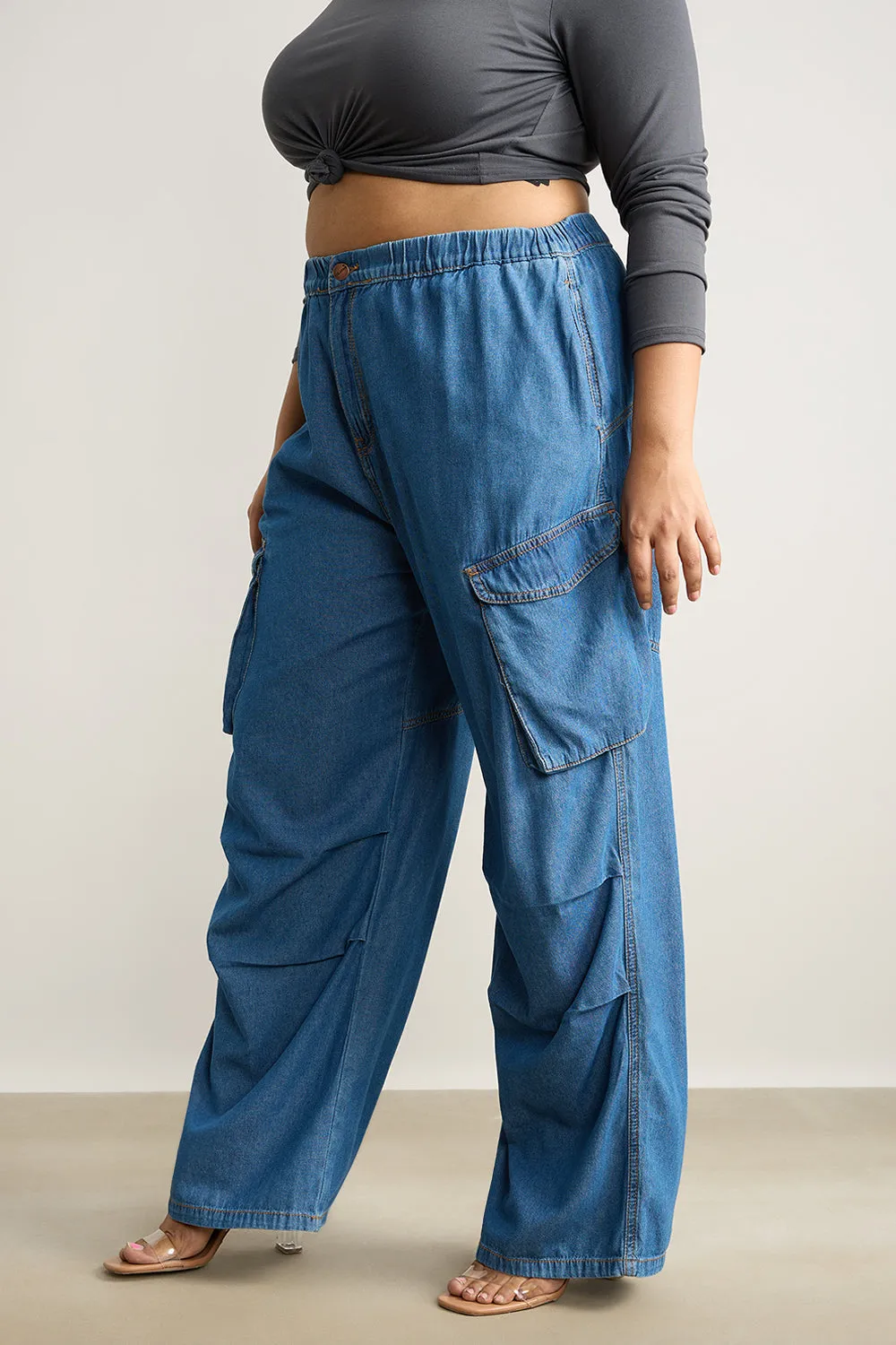 Denim Breezy Cargo Pleat Pants