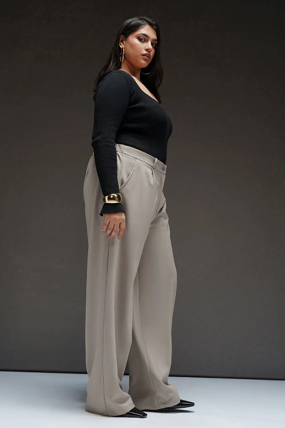 Dove Grey Curve Textured Korean Pants