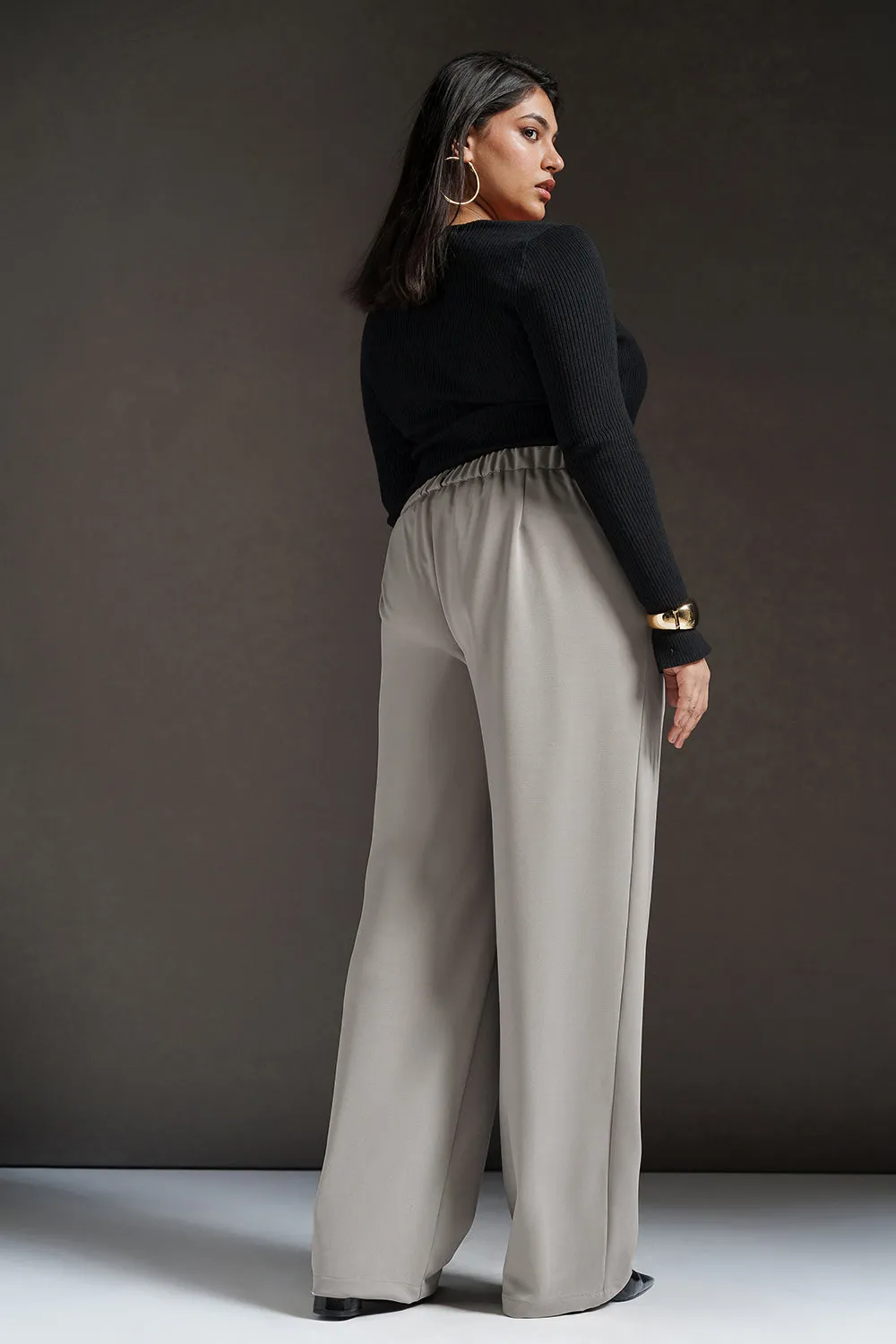 Dove Grey Curve Textured Korean Pants