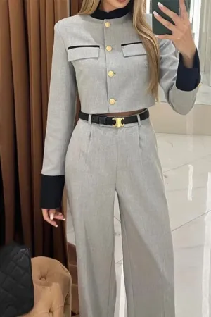 Elegant short jacket wide-leg pants suit