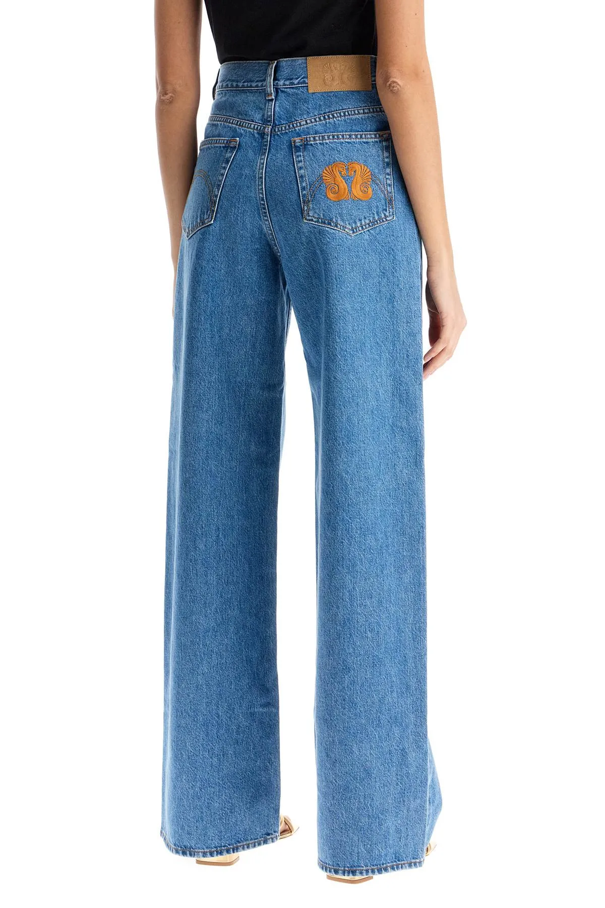 Embroidered Wide-Leg Jeans