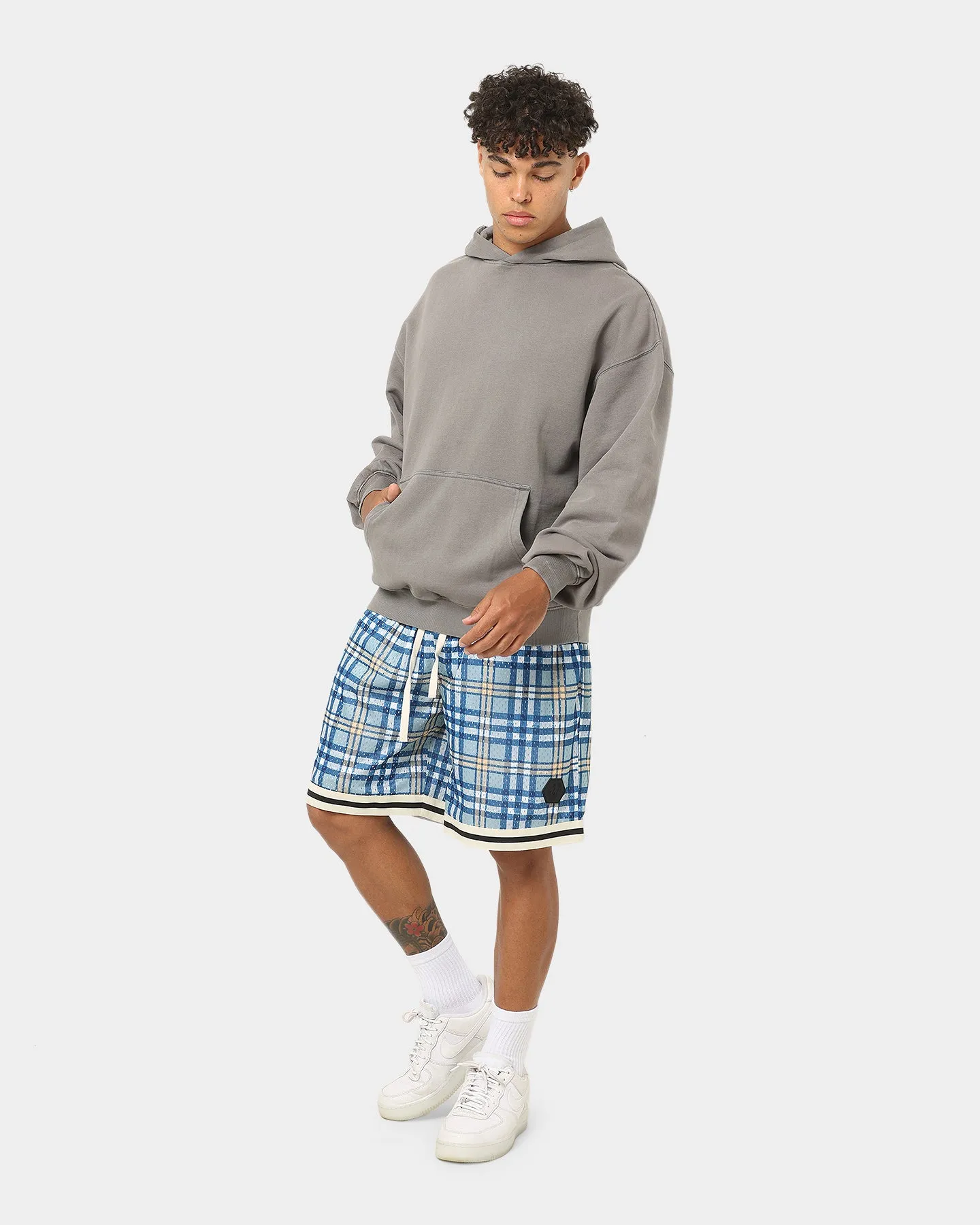 EN ES Team Basketball Shorts Blue Plaid