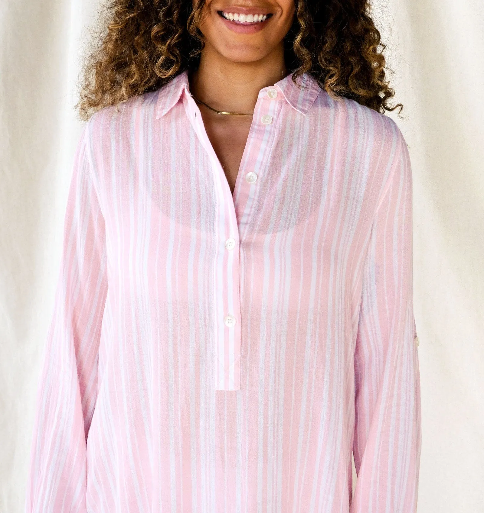 Floor length relaxed fit nightshirt [Fondant Stripe]