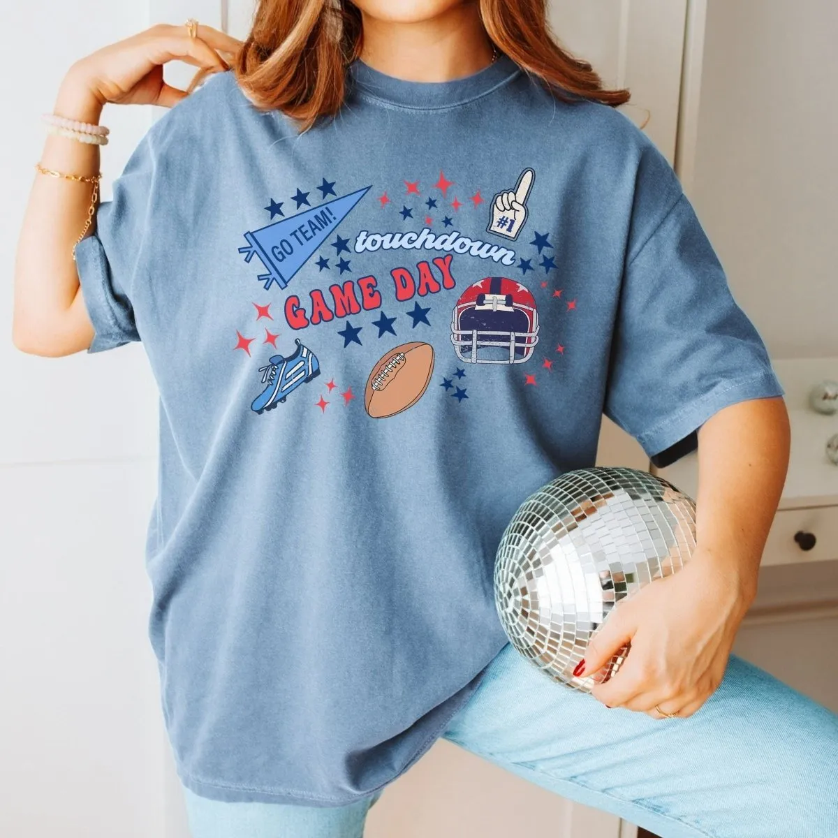 Football Game Day Retro Collage Comfort Color Tee