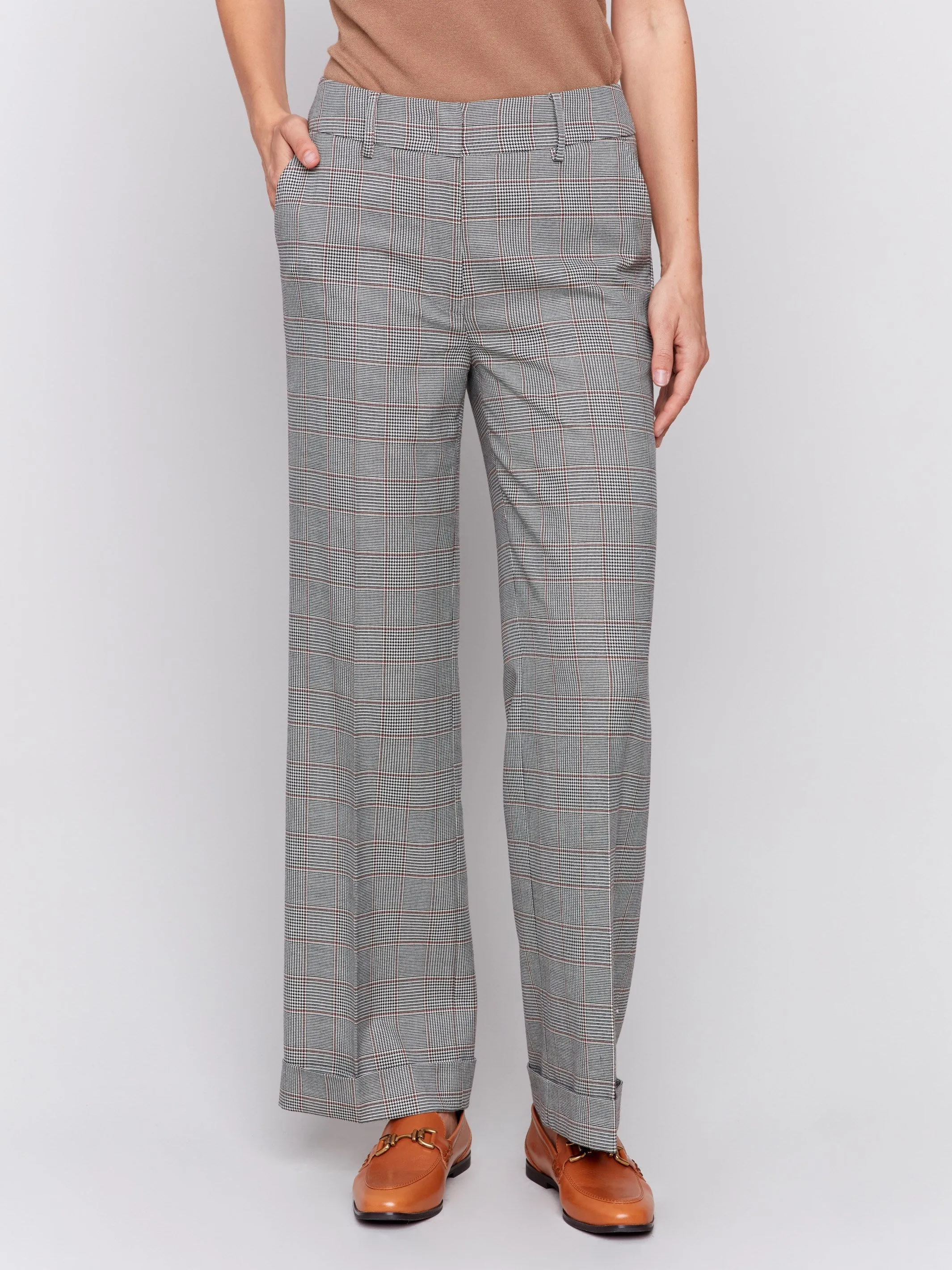 Glen Plaid Flare Pants - Terracotta