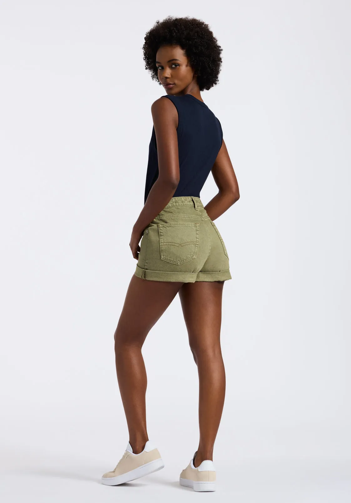 High Rise Relaxed Goldie Women's Shorts in Aloe Green - BL15963