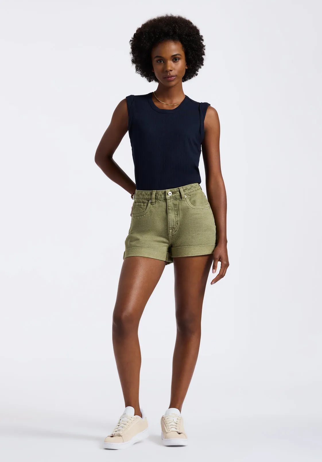 High Rise Relaxed Goldie Women's Shorts in Aloe Green - BL15963