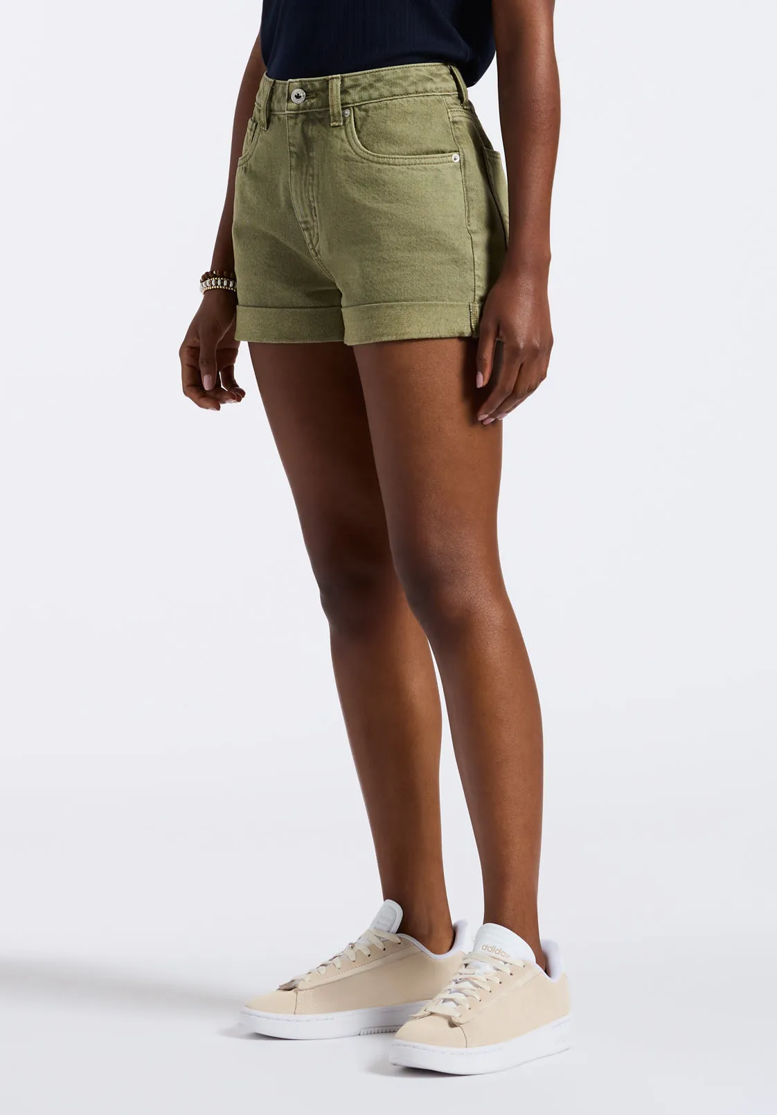 High Rise Relaxed Goldie Women's Shorts in Aloe Green - BL15963